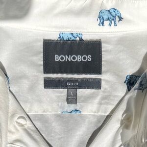 Bonobos Collared Button Down Long Sleeve White w/Blue Elephants Large Slim Fit